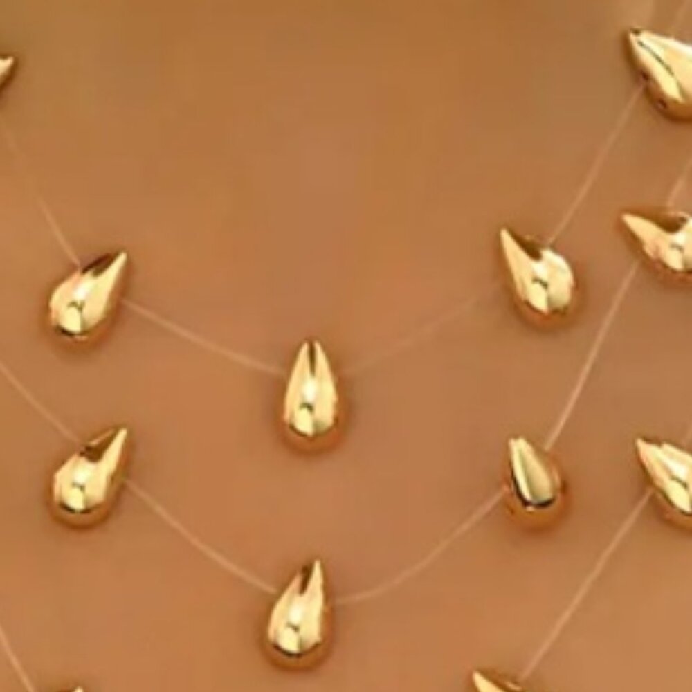 Three Multi-Layered Gold Electro-Plated Teardrop Pendant Necklace - Picture 2 of 3